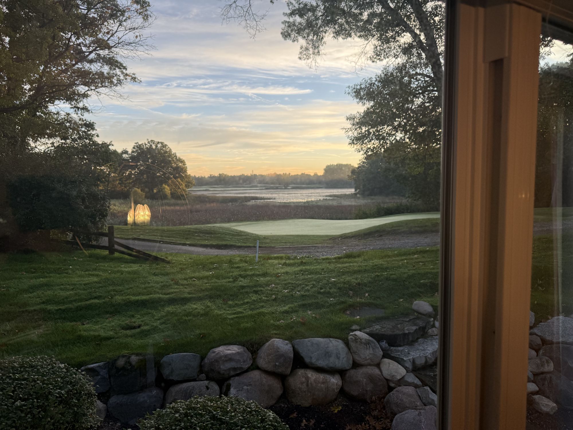 Sunrise over the golf course from the kitchen